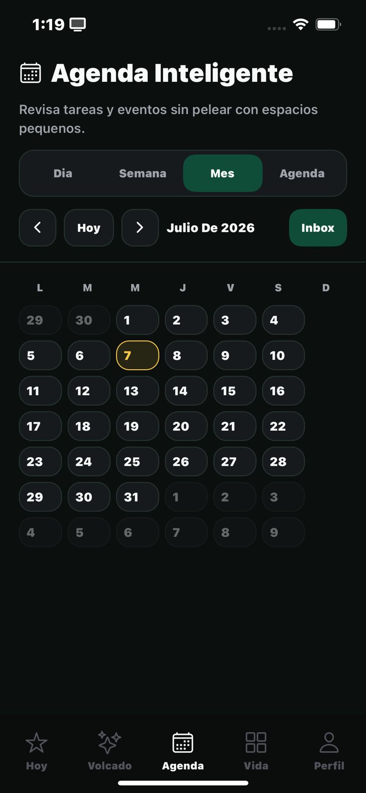 Captura de DALIA: Agenda